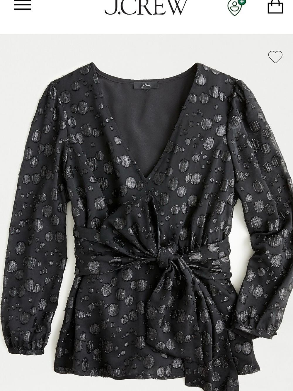 J. Crew Black V Neck Metallic Dot Wrap Blouse Size M style AG578